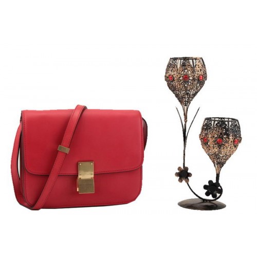 Celine Classic Box Small Flap Bag Smooth Leather 11042 Dark Red