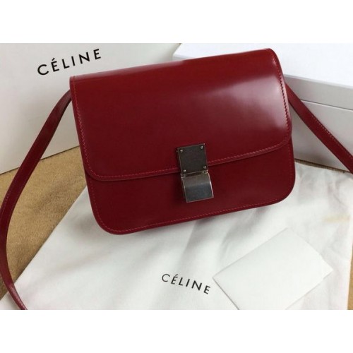Celine Classic Box Small Flap Bag Smooth Leather C11042 Dark Red