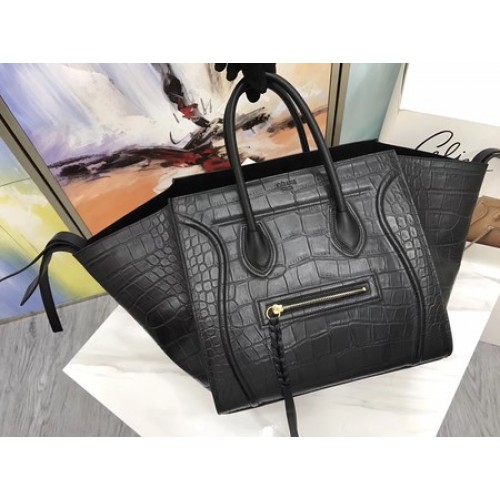 Celine Luggage Phantom Tote Bag Croco Leather CT3372 Black