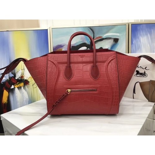 Celine Luggage Phantom Tote Bag Croco Leather CT3372 Red