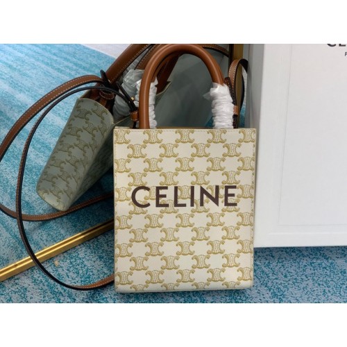 Celine MINI CABAS VERTICAL IN TRIOMPHE CANVAS 194372 white