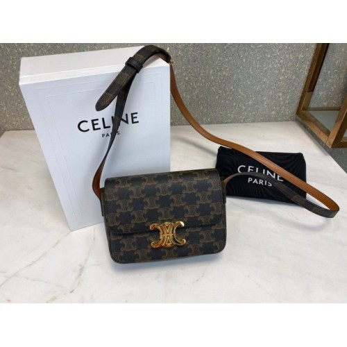 Celine MINI FOLCO BAG IN TRIOMPHE CANVAS CL01503 tan
