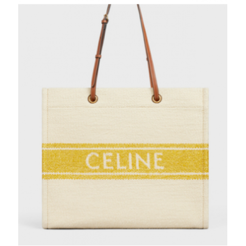 Celine SQUARED CABAS CELINE IN PLEIN SOLEIL TEXTILE AND CALFSKIN 192172 YELLOW &TAN