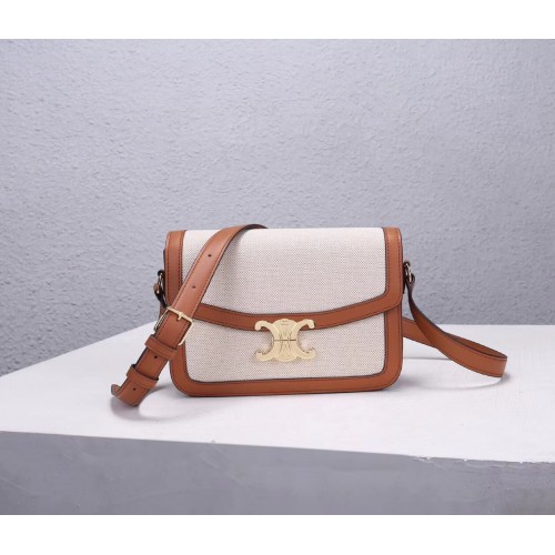 Celine TEEN TRIOMPHE BAG IN TRIOMPHE CANVAS AND CALFSKIN CL87368 white