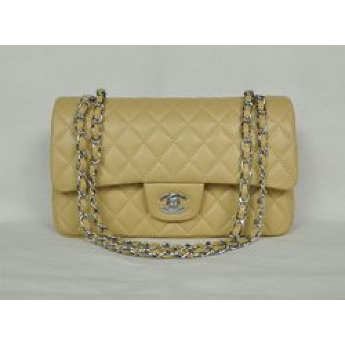 Chanel Classic Flap Bag 1112 Apricot Leather Silver Hardware