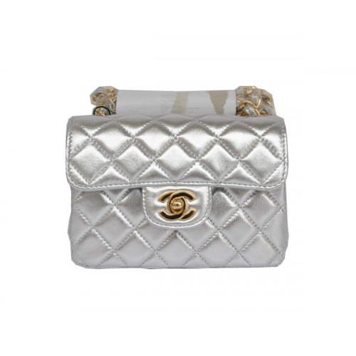 Cheap Chanel Classic mini Flap Bag 1115 Light Silver Sheepskin Golden Hardware