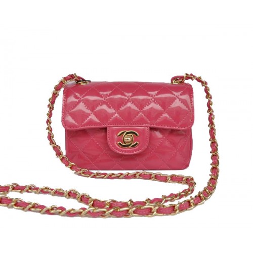 Cheap Chanel Classic mini Flap Bag 1115 Peach Patent Golden Hardware