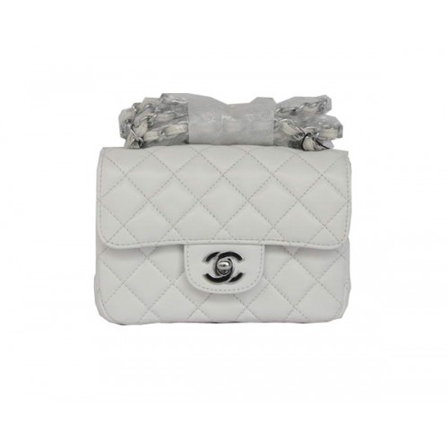 Cheap Chanel Classic mini Flap Bag 1115 White Sheepskin Silver Hardware
