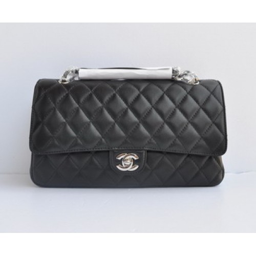 Chanel Marble 2.55 Double Flap Handbag 1113 Black with Silver Chain