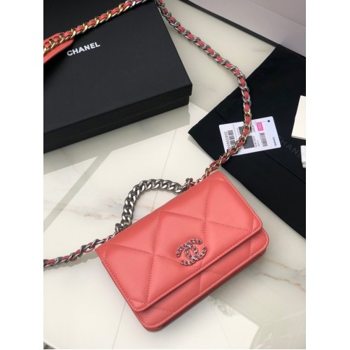 Chanel 19 Classic Sheepskin Leather Chain Wallet AP0957 cherry blossoms