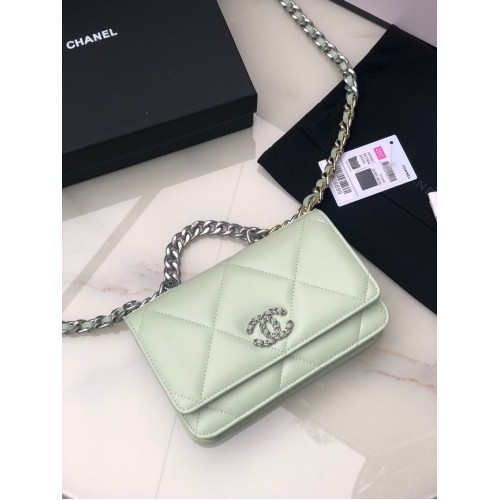 Chanel 19 Classic Sheepskin Leather Chain Wallet AP0957 light greensilver-Tone Metal