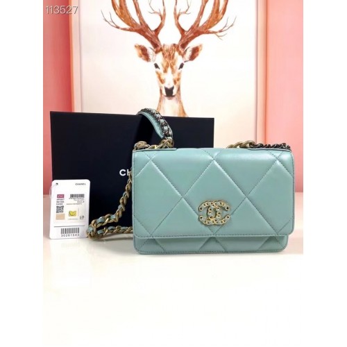 Chanel 19 Classic Sheepskin Leather Chain Wallet AP0957 sky blue