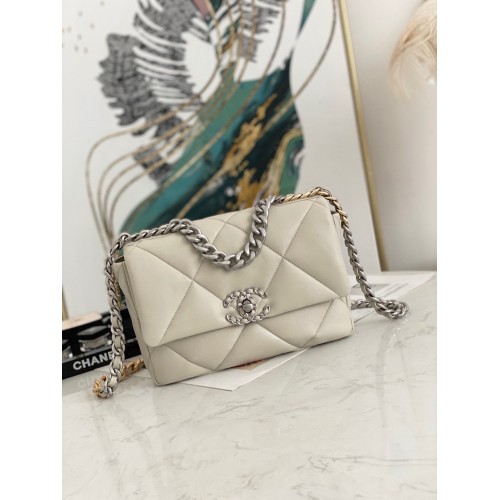 Chanel 19 flap bag AS1160 AS1161 AS1162 Off White Silver Hardware