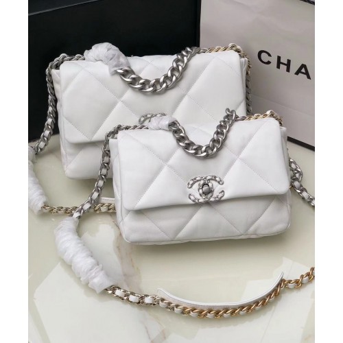 Chanel 19 flap bag AS1160 AS1161 AS1162 White Silver Hardware