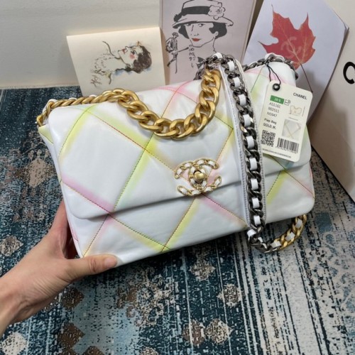 Chanel 19 flap bag AS1161 White&Rainbow line