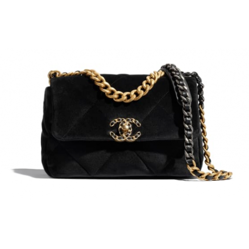 Chanel 19 flap bag velvet AS1160 black