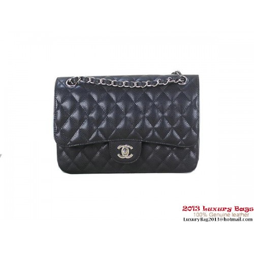 Chanel 2.55 Classic Flap Bag Black Original Cannage Patterns Leather Silver