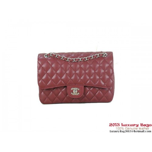 Chanel 2.55 Classic Flap Bag Bordeaux Original Cannage Patterns Leather Silver