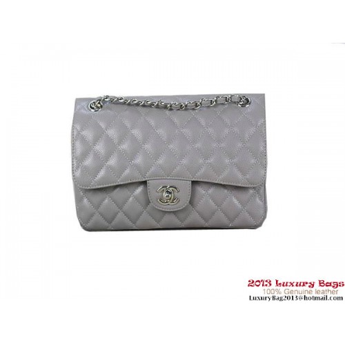 Chanel 2.55 Classic Flap Bag Gray Original Cannage Patterns Leather Silver