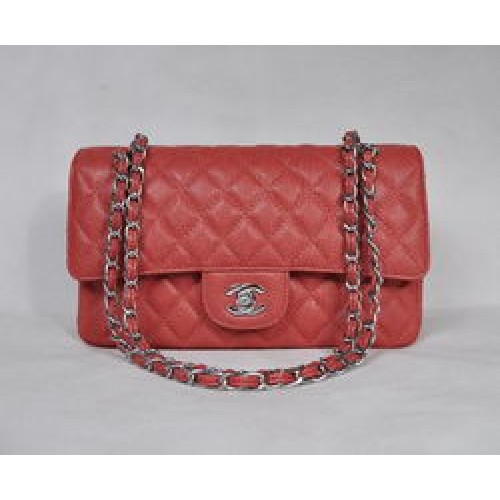 Chanel 2.55 Quilted Flap Bag 1112 Red with Silver Hardware