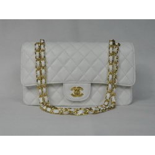 Chanel 2.55 Quilted Flap Bag 1112 White with Gold Hardware