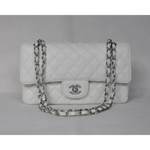 Chanel 2.55 Quilted Flap Bag 1112 White with Silver Hardware