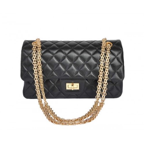 buy cheap Chanel 2.55 Series 1122 Classic Black Sheepskin Flap Bag Gold Hardware