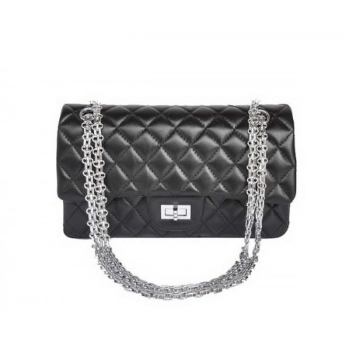 buy cheap Chanel 2.55 Series 1122 Classic Black Sheepskin Flap Bag Silver Hardware