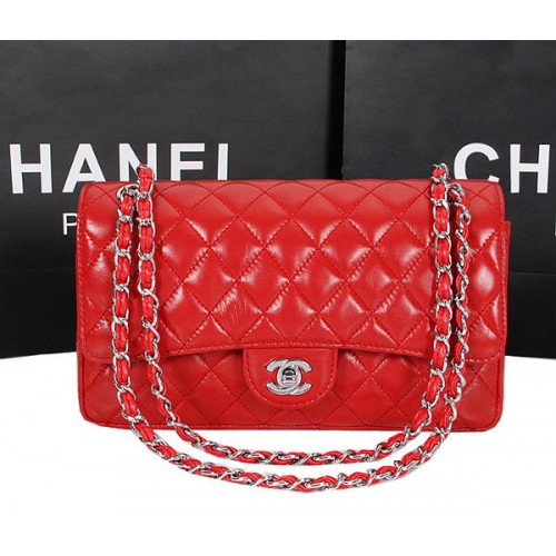 Chanel 2.55 Series Bag 1112 Red Sheepskin Leather Silver