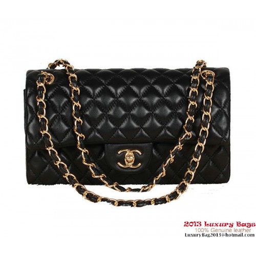 Chanel 2.55 Series Bag Black Sheepskin Leather 1112 Gold