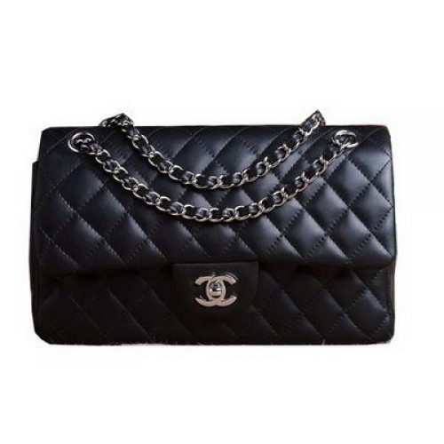 Chanel 2.55 Series Bag Original Black Sheepskin CHA1112 Silver