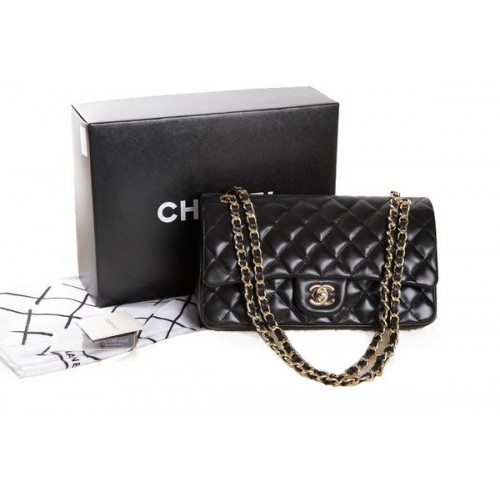 Chanel 2.55 Series Black Original Leather Classic Flap Bag A01112 Gold