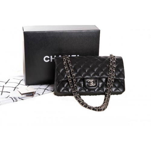 Chanel 2.55 Series Black Original Leather Classic Flap Bag A01112 Silver