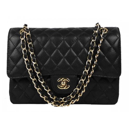 Chanel 2.55 Series Caviar Leather Flap Bag A01112 Black Golden