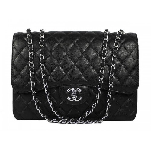 Chanel 2.55 Series Caviar Leather Large Flap Bag A36070 Black