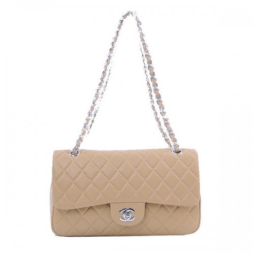 Chanel 2.55 Series Classic Flap Bag 1112 Apricot Sheepskin Silver