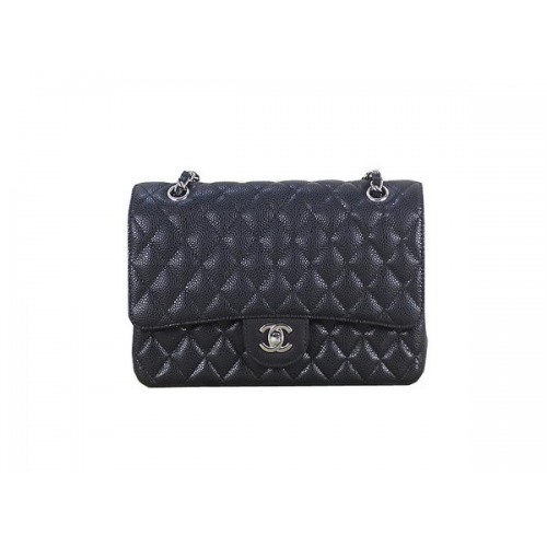 Chanel 2.55 Series Classic Flap Bag 1112 Black Cannage Pattern Original Leather Silver