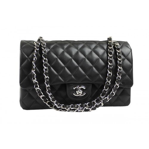 Chanel 2.55 Series Classic Flap Bag 1112 Black Original Sheepskin Leather Silver