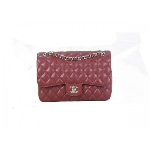 Chanel 2.55 Series Classic Flap Bag 1112 Burgundy Original Cannage Pattern Leather Silver