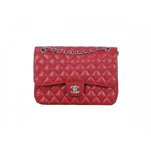 Chanel 2.55 Series Classic Flap Bag 1112 Red Cannage Pattern Original Leather Silver