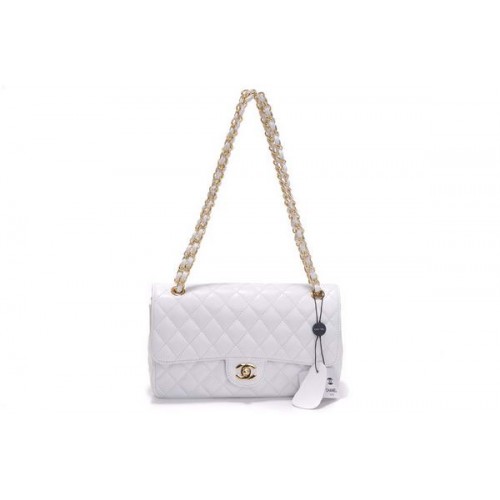 Cheap Chanel 2.55 Series Flap Bag 1112 White Patent Leather Golden Hardware