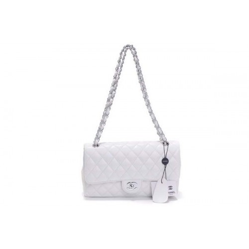 Cheap Chanel 2.55 Series Flap Bag 1112 White Patent Leather Silver Hardware