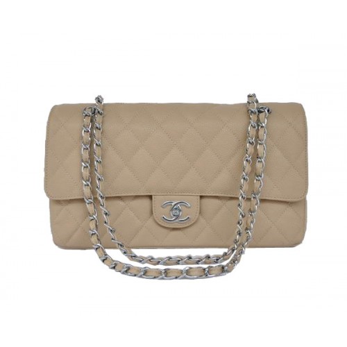 Cheap Chanel 2.55 Series Flap Bag 1113 Apricot Leather Silver Hardware