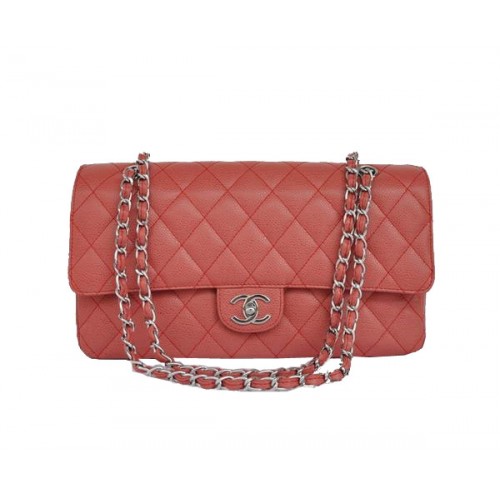 Cheap Chanel 2.55 Series Flap Bag 1113 Red Leather Silver Hardware