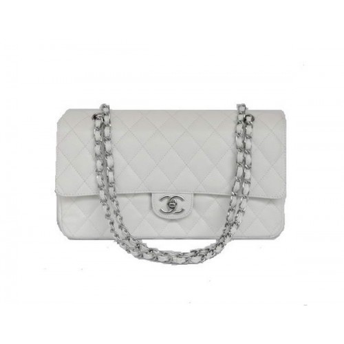 Cheap Chanel 2.55 Series Flap Bag 1113 White Leather Silver Hardware