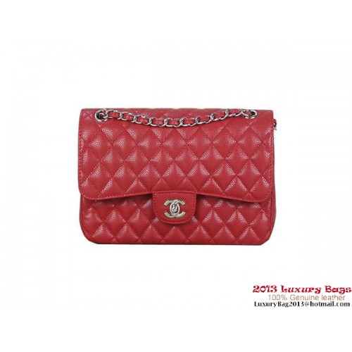 Chanel 2.55 Series Flap Bag Red Original Cannage Patterns Leather A1112 Silver