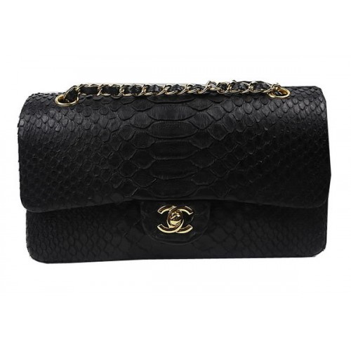Chanel 2.55 Series Flap Bags Original Snake Leather A1112 Black