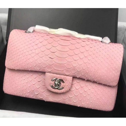 Chanel 2.55 Series Flap Bags Sakura Pink Original Python Leather A1112SA Silver