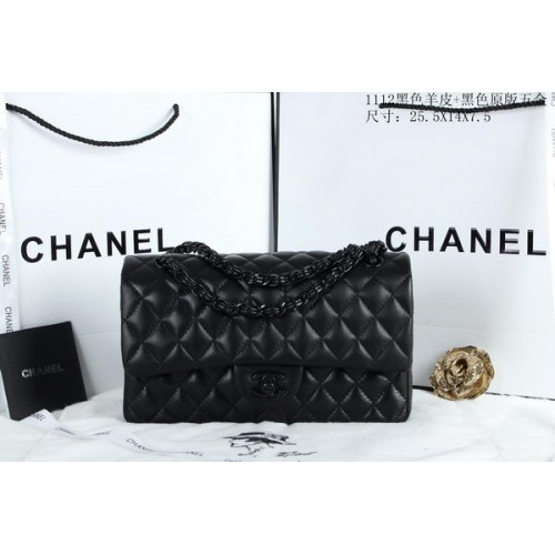 Chanel 2.55 Series Flap Bags Sheepskin Leather A1112 Black