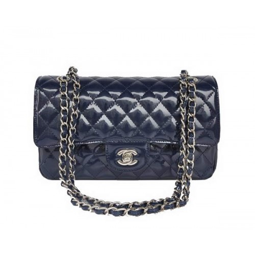 buy Cheap Chanel 2.55 Series Royalblue Patent Leather Flap Bag Silver Hardware